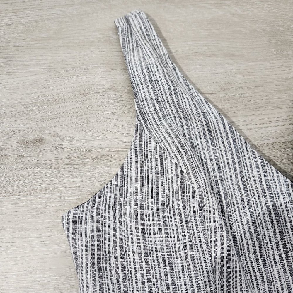 1. State Linen (sz 12) Blend Wide Leg V Neck Grey Striped High Waist Jumpsuit - Picture 8 of 12